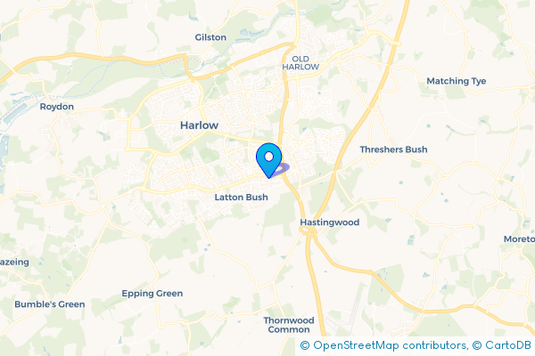 Coach Hire route map for Latton Bush, Essex
