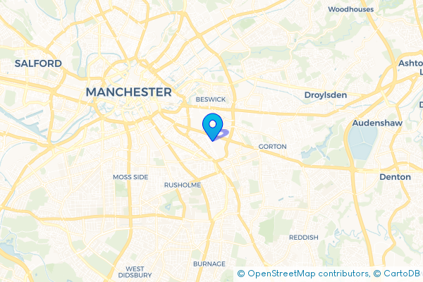 Coach Hire route map for Longsight, Greater Manchester