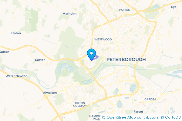 Coach Hire route map for Longthorpe, Cambridgeshire