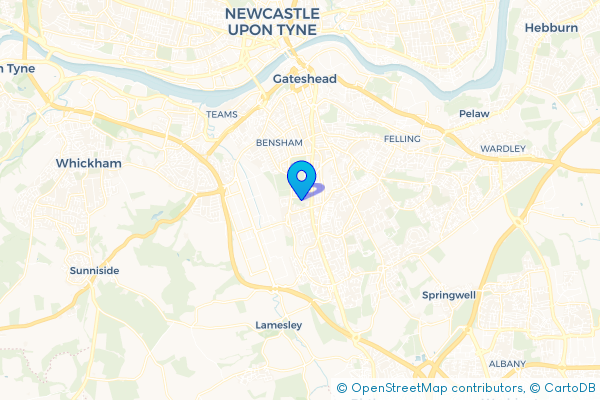 Coach Hire route map for Low Fell, Tyne and Wear