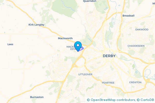Coach Hire route map for Mackworth, Derbyshire