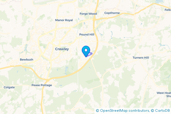 Coach Hire route map for Maidenbower, West Sussex