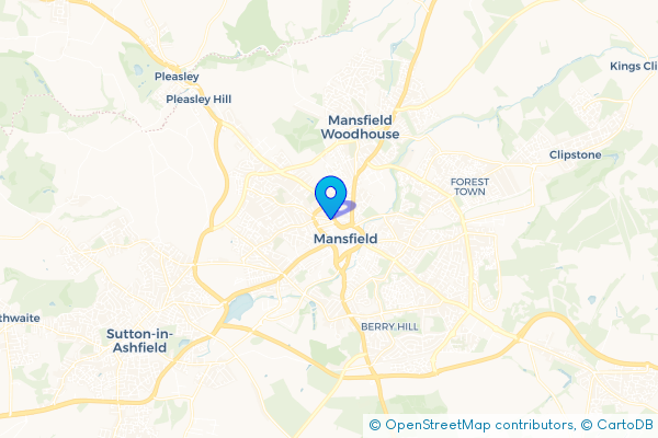 Coach Hire route map for Mansfield, Nottinghamshire