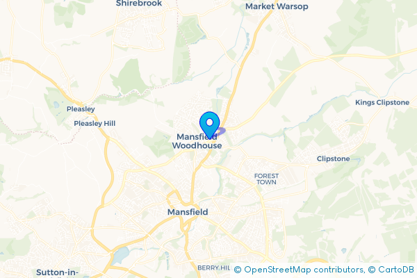 Coach Hire route map for Mansfield Woodhouse, Nottinghamshire