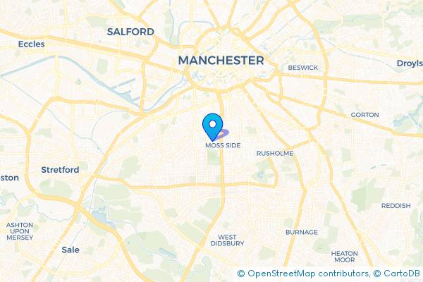 Coach Hire route map for Moss Side, Greater Manchester