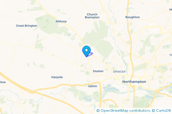Coach Hire route map for New Duston, Northamptonshire