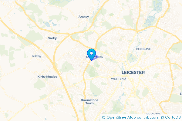 Coach Hire route map for New Parks, Leicestershire