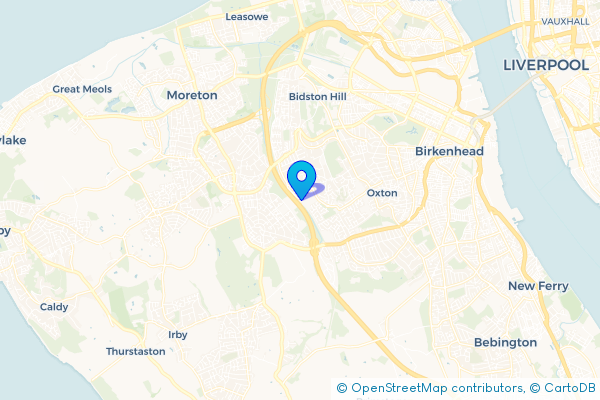 Coach Hire route map for Noctorum, Merseyside