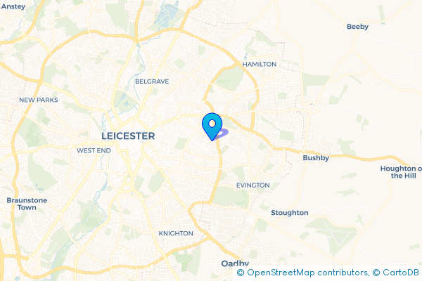 Coach Hire route map for North Evington, Leicestershire