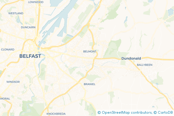 Coach Hire route map for Ballyhackamore, Antrim