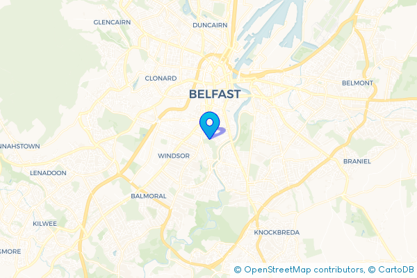 Coach Hire route map for Ballyhackamore, Antrim
