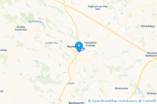 Coach Hire route map for Nuneaton, Warwickshire