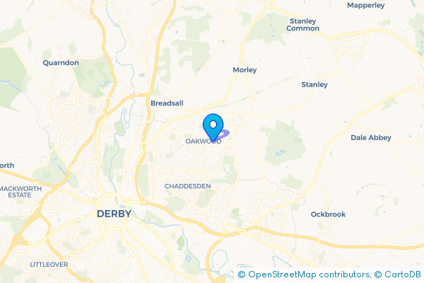Coach Hire route map for Oakwood, Derbyshire