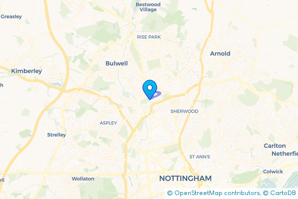Coach Hire route map for Old Basford, Nottinghamshire