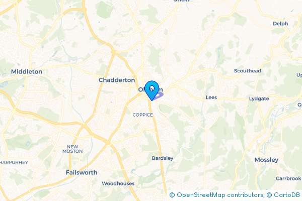 Coach Hire route map for Oldham, Greater Manchester