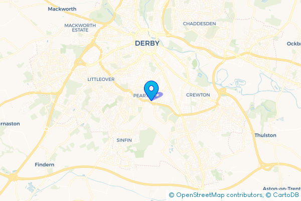 Coach Hire route map for Pear Tree, Derbyshire