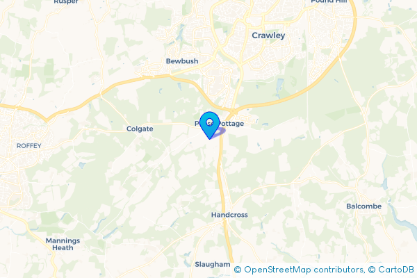 Coach Hire route map for Pease Pottage, West Sussex