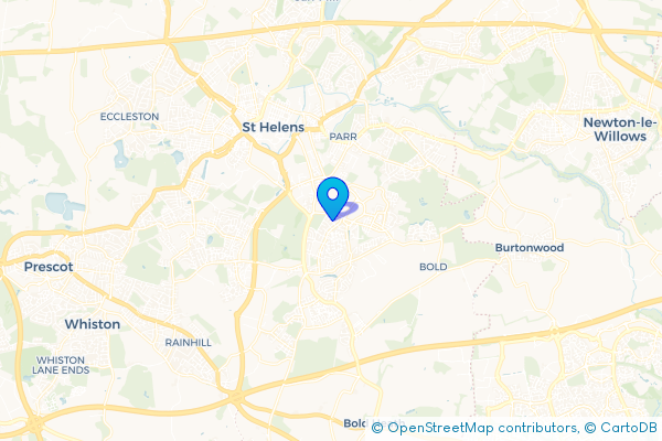 Coach Hire route map for Peasley Cross, Merseyside