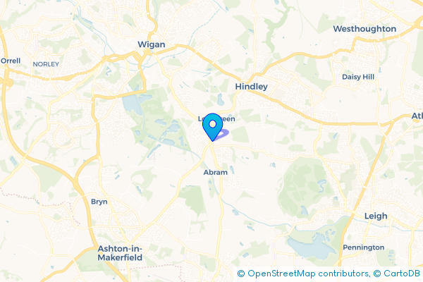 Coach Hire route map for Platt Bridge, Greater Manchester