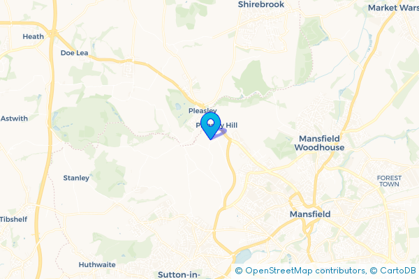 Coach Hire route map for Pleasleyhill, Nottinghamshire