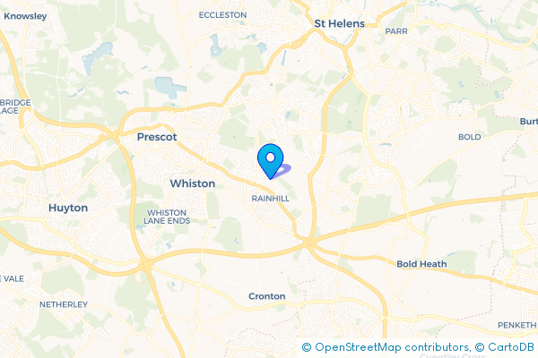 Coach Hire route map for Rainhill, Merseyside