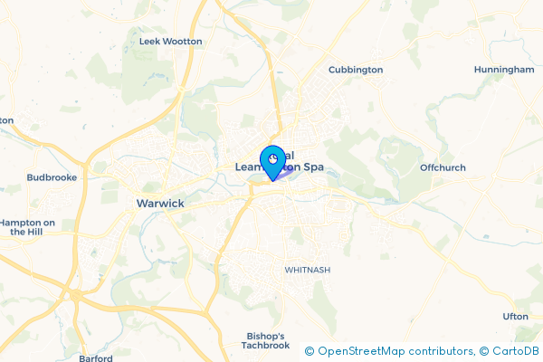 Coach Hire route map for Royal Leamington Spa, Warwickshire