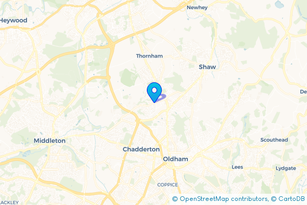 Coach Hire route map for Royton, Greater Manchester