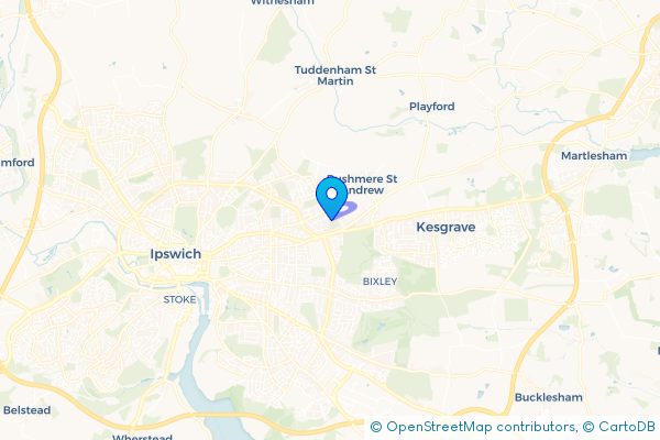 Coach Hire route map for Rushmere St Andrew, Suffolk