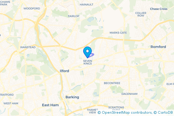 Coach Hire route map for Seven Kings, Greater London
