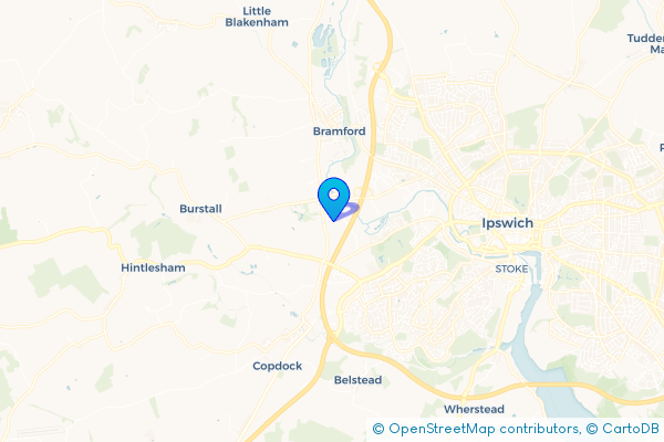 Coach Hire route map for Sproughton, Suffolk