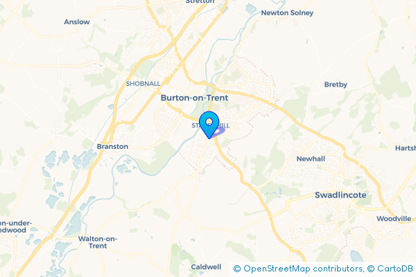 Coach Hire route map for Stapenhill, Staffordshire