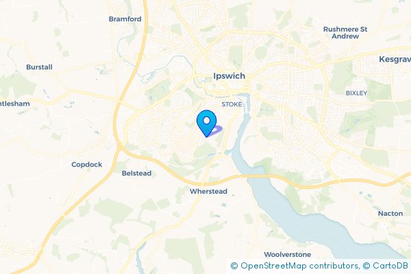 Coach Hire route map for Stoke Park, Suffolk