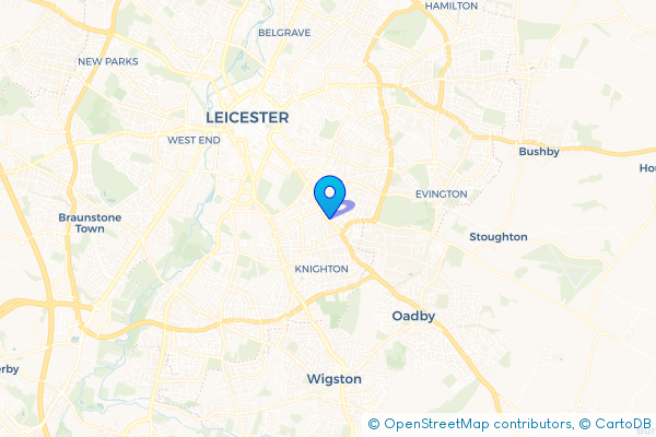 Coach Hire route map for Stoneygate, Leicestershire