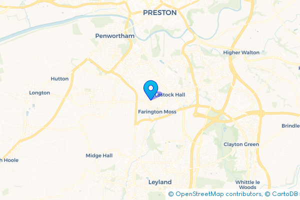 Coach Hire route map for Tardy Gate, Lancashire