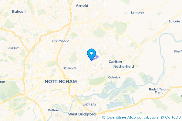 Coach Hire route map for Thorneywood, Nottinghamshire