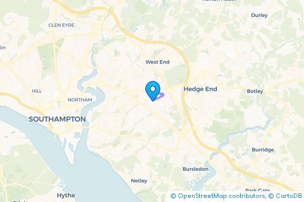 Coach Hire route map for Thornhill, Hampshire
