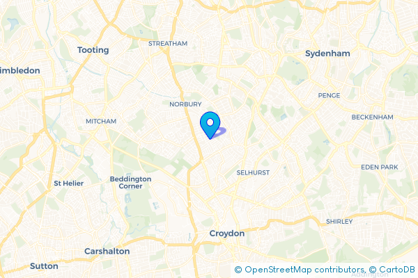 Coach Hire route map for Thornton Heath, Greater London