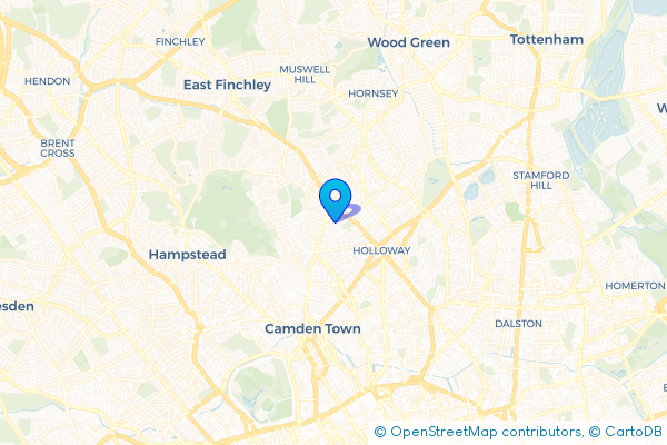 Coach Hire route map for Upper Holloway, Greater London