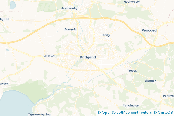 Coach Hire route map for Bridgend, Bridgend