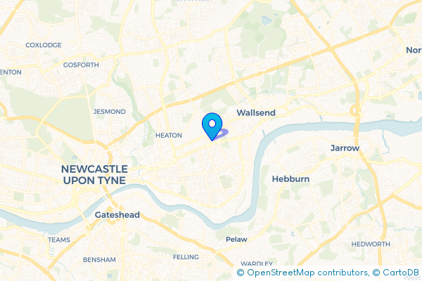 Coach Hire route map for Walkergate, Tyne and Wear