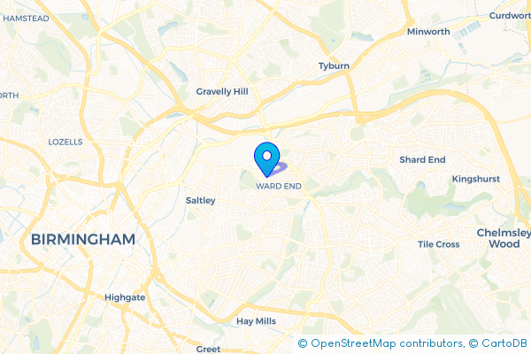 Coach Hire route map for Ward End, West Midlands