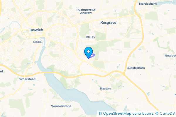 Coach Hire route map for Warren Heath, Suffolk