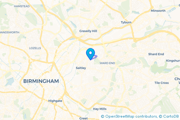 Coach Hire route map for Washwood Heath, West Midlands