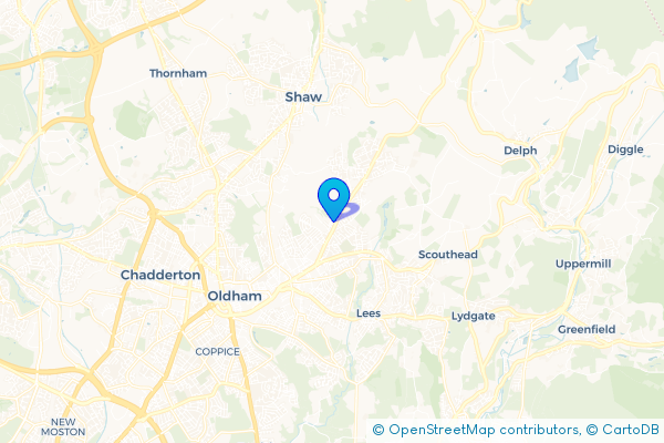 Coach Hire route map for Watersheddings, Greater Manchester