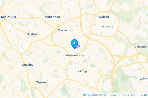 Coach Hire route map for Wednesbury, West Midlands