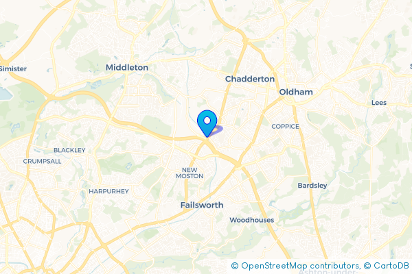 Coach Hire route map for White Gate, Greater Manchester