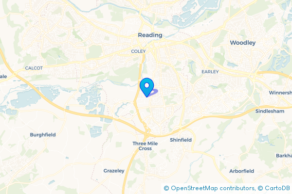 Coach Hire route map for Whitley, Berkshire