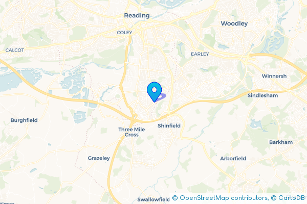 Coach Hire route map for Whitley Wood, Berkshire