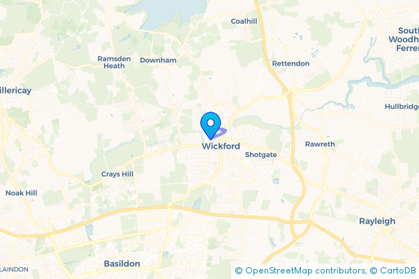Coach Hire route map for Wickford, Essex