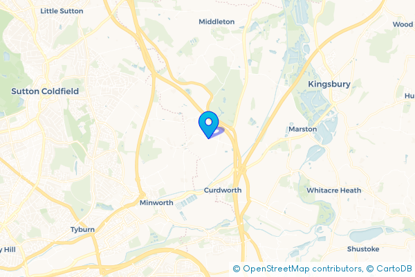Coach Hire route map for Wishaw, Warwickshire